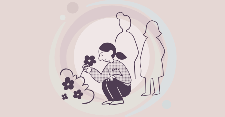 Essere neurodivergenti L'immagine mostra una figura femminile chinata nell'intento di cogliere un fiore. Sulla sua maglia, il simbolo dell'infinito spesso usato per rappresentare le neurodiversità.